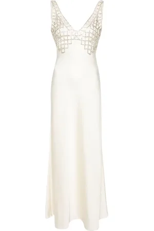 Self-Portrait Crystal-embellished satin maxi dress