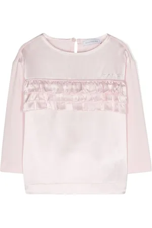 MONNALISA Rhinestone-embellished ruffled-detail T-shirt