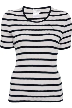 CHANEL 1998 striped ribbed-knit top