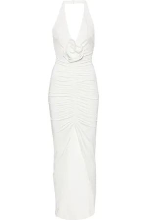 NISSA Floral-appliqué ruched maxi dress