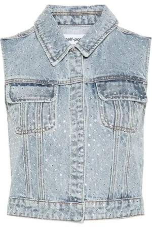 Self-Portrait Rhinestoned denim vest