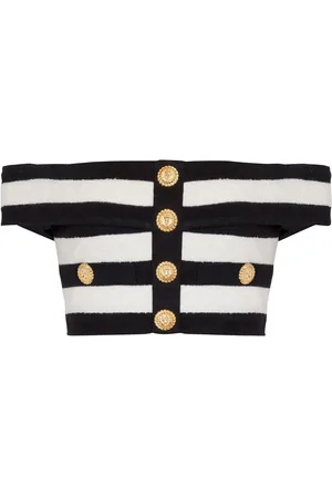 Balmain Off-shoulder striped top