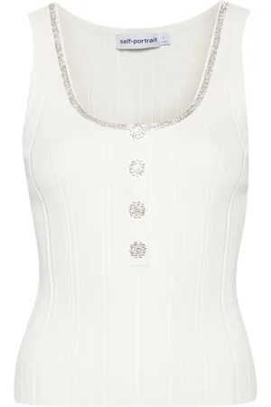 Self-Portrait Crystal-trim ribbed tank top