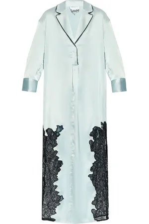 Ganni Lace-panelled satin shirtdress