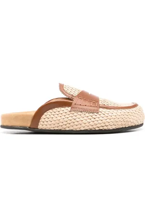 College Leather-trim raffia mules