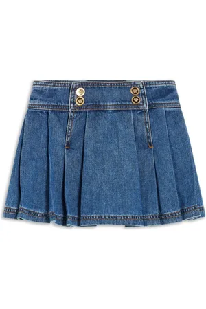 VERSACE Medusa buttons pleated denim miniskirt