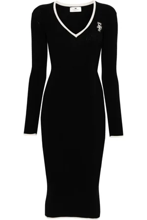 Elisabetta Franchi Intarsia-knit ribbed midi dress