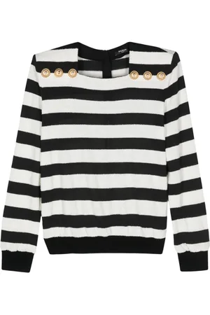 Balmain Embossed-button striped jumper