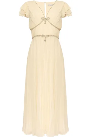 Self-Portrait Crystal-trim pleated midi dress