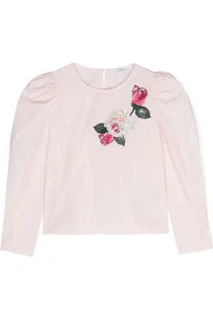 MONNALISA Rose-embroidered cotton blouse