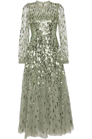 Needle & Thread Sequin-embellished long-sleeve gown