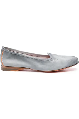 santoni Embroidered-logo suede slippers
