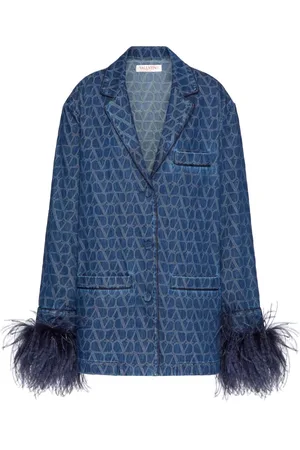 VALENTINO GARAVANI Toile Iconographe feather-trim denim jacket
