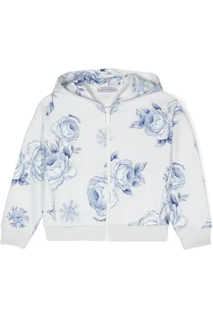 MONNALISA Rose-print zip-up hoodie