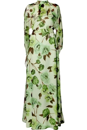 Erdem Floral-print cape-design silk dress