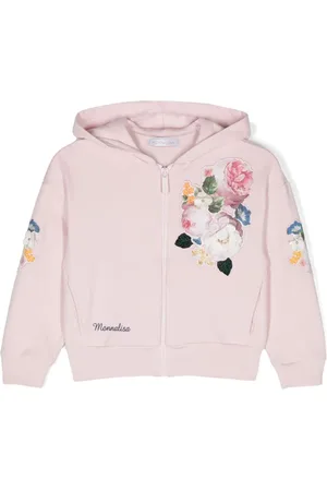 MONNALISA Floral-appliqué zip-up hoodie