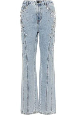 Self-Portrait Gem-embellished straight jeans