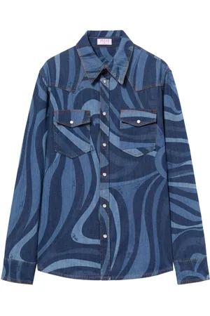 Puccini Marmo-print denim shirt