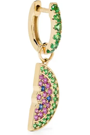 Roxanne First 14kt yellow ruby and emerald huggie earring