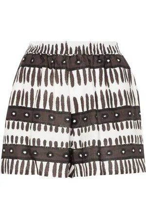 Maison La Plage Abstract-print linen shorts