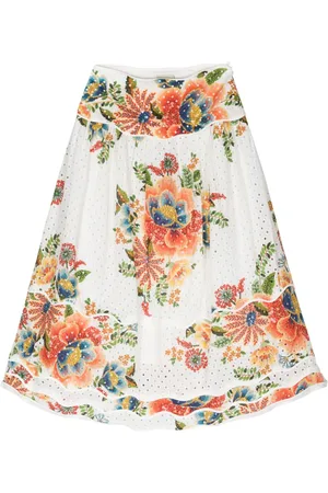 Farm Rio Broderie-anglaise cotton midi skirt