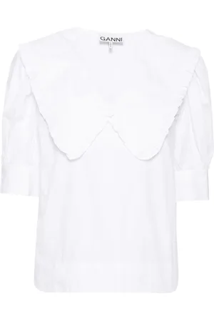 Ganni Ruffled-trim cotton blouse