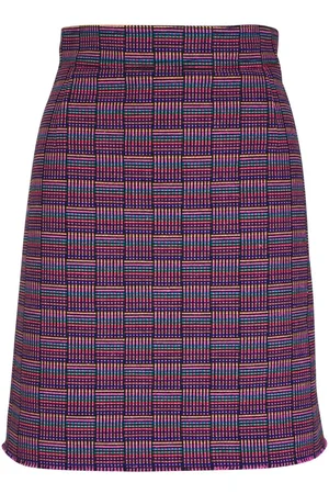 AKRIS Check-pattern cotton-blend skirt