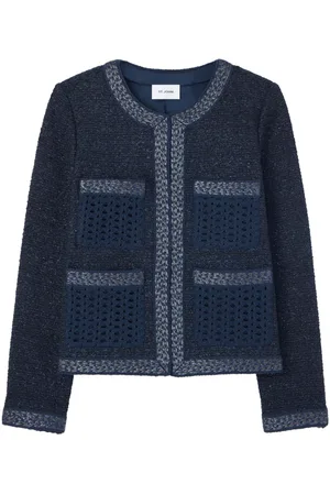 ST. JOHN Knitted-trim tweed jacket