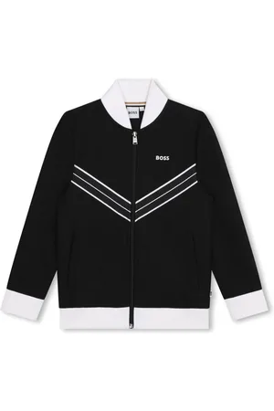 HUGO BOSS Striped appliqué zipped cardigan