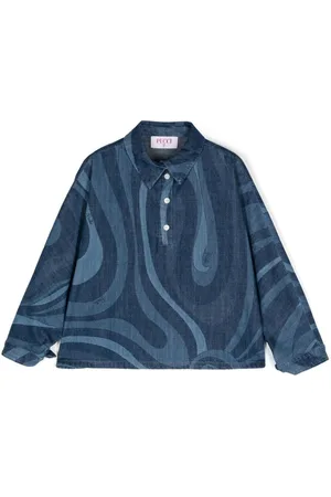 PUCCI Junior Marmo-print denim polo shirt