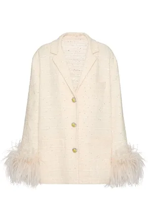 VALENTINO GARAVANI Feather-trim embellished-tweed blazer