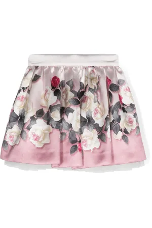MONNALISA Rose-print pleated skirt