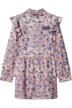 OFF-WHITE Check Flowers ruffled dress