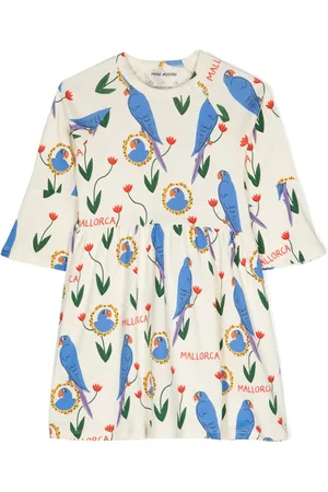 Mini Rodini Parrots-print organic cotton dress
