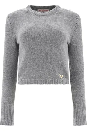 VALENTINO GARAVANI Logo plaque cropped fine-knitted jumper