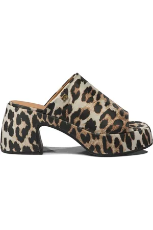 Ganni Leopard-print satin mules