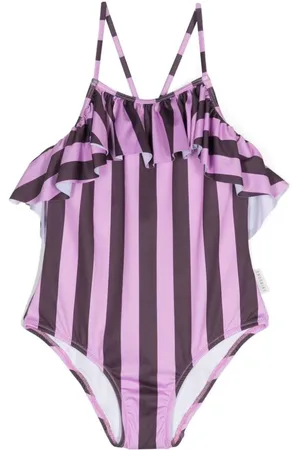 Le pandorine Ruffle-detailed striped swimsuit