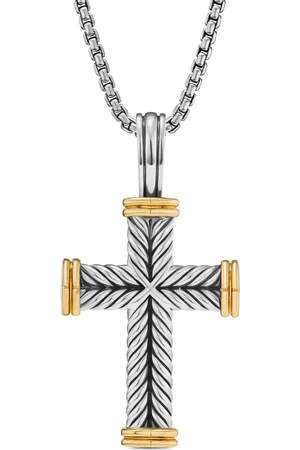 David Yurman 18kt yellow gold and sterling Chevron Cross pendant (33mm)