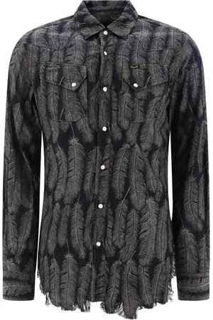 KAPITAL Magpie distressed denim-jacquard shirt