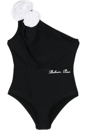 Balmain Floral-appliqué one-shoulder swimsuit