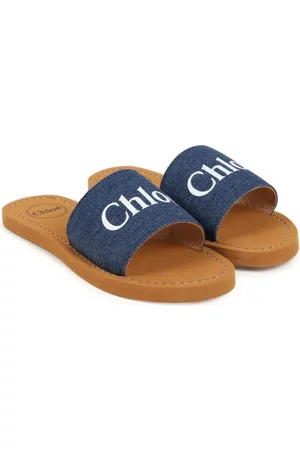 Chloé Logo-print denim-strap slides