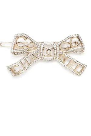 CHANEL 2020 Ribbon CC rhinestone hair clip