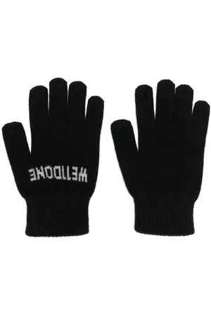 We11 Done Intarsia knit-logo cashmere gloves
