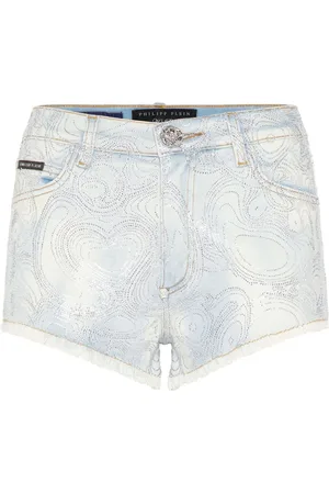 Philipp Plein Abstract-pattern print denim shorts