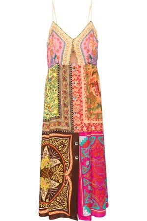 Farm Rio Mixed Scarves-print midi dress