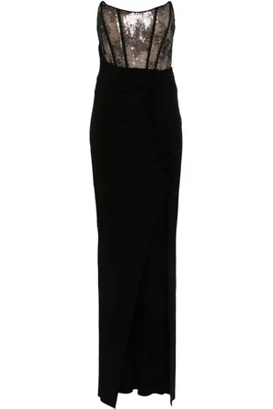 NISSA Lace-embellished strapless gown