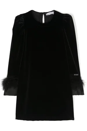 MONNALISA Feather-trim velvet dress
