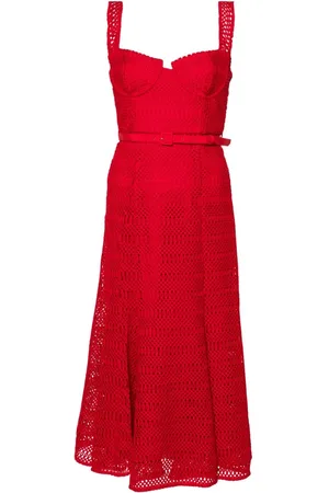 Self-Portrait Lattice lace belted midi dress