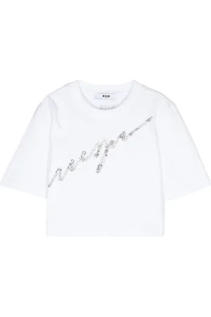 Msgm Sequin-logo cotton T-shirt