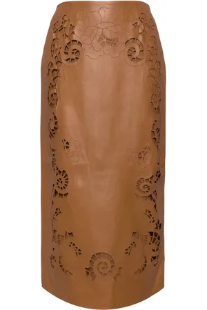 Oscar de la Renta Laser cut-detail leather midi skirt